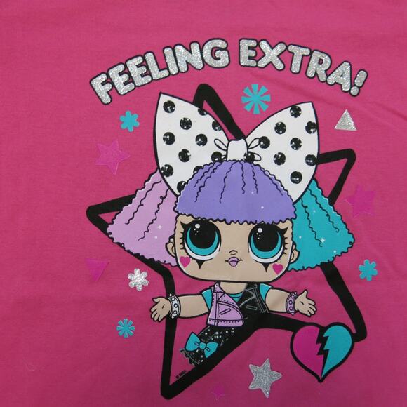 LOL SURPRISE! *NWT* T Shirt Girls XL 14/16 "Feeling Extra" Sparkles Pink School - Picture 2 of 6